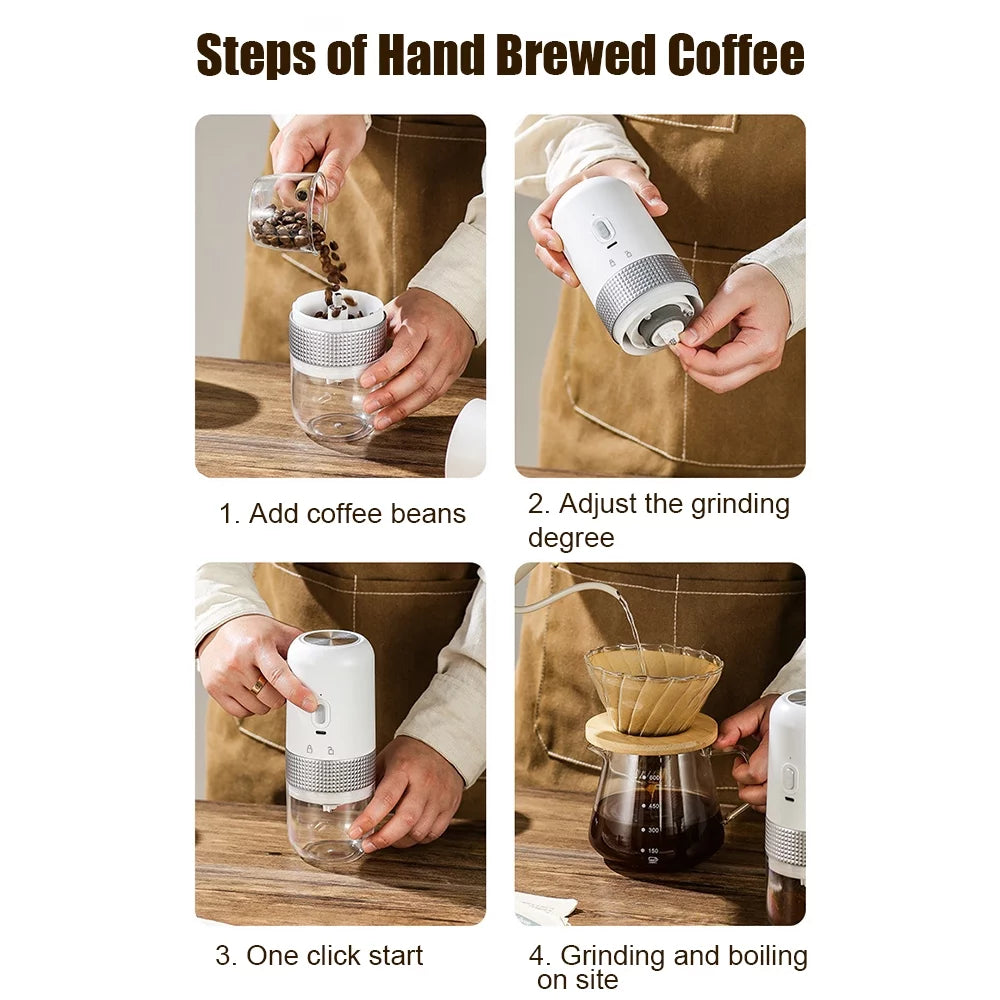 Portable Electric Burr Coffee Grinder 13W 200ml USB Rechargeable Adjustable Cordless A849