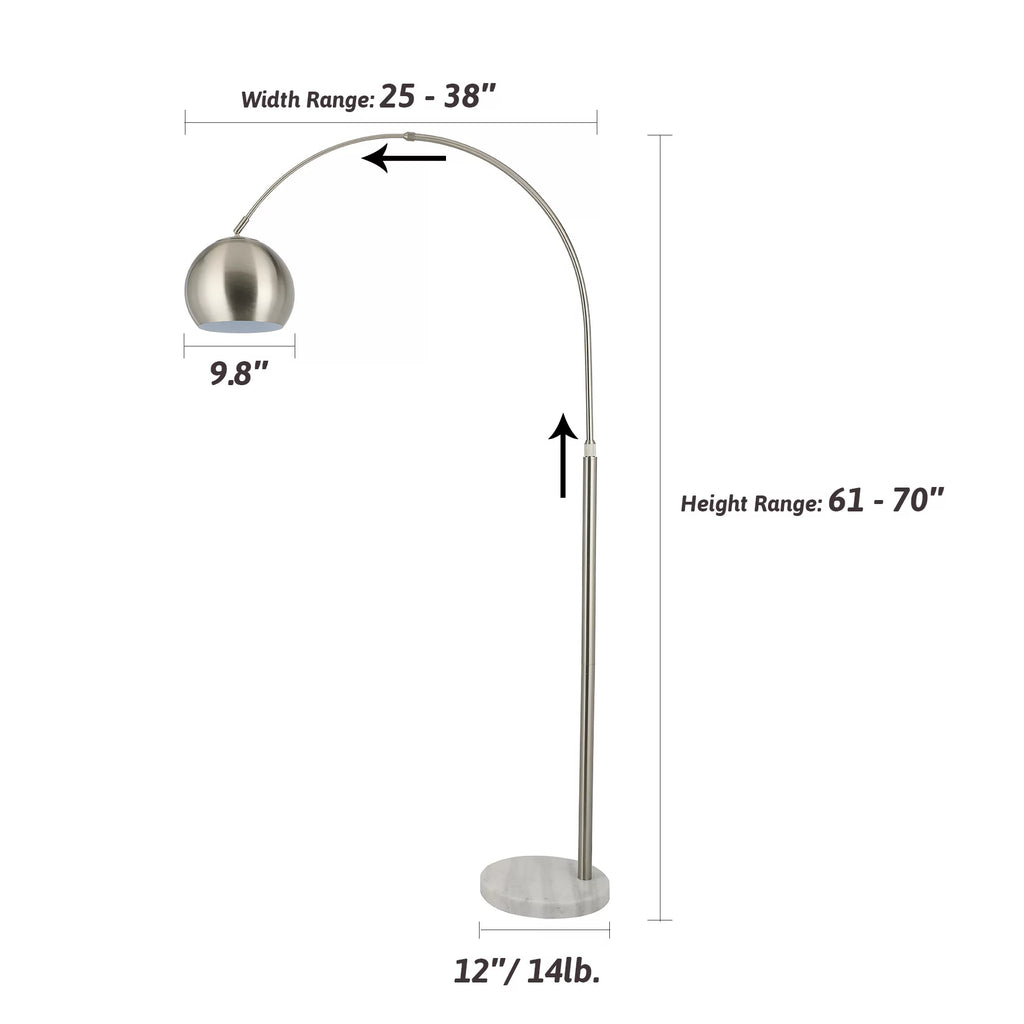 Modern Arc Floor Lamp with Rotatable Hanging Shade, Adjustable Nickel Reading Light with Marble Base, 70 Inch A34823