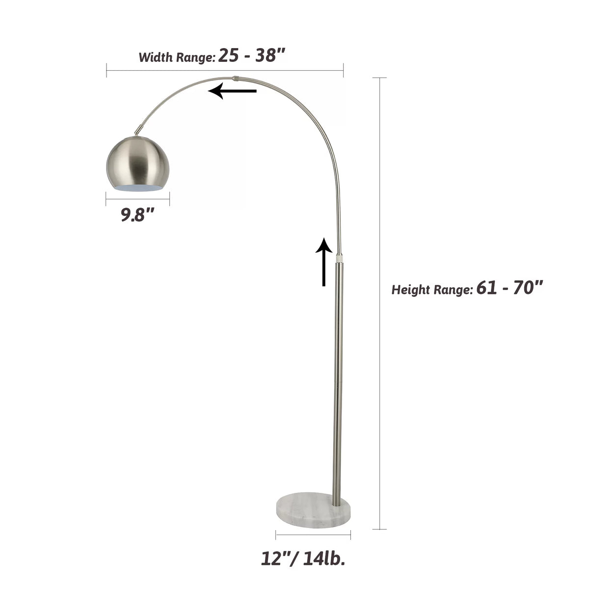 Modern Arc Floor Lamp with Rotatable Hanging Shade, Adjustable Nickel Reading Light with Marble Base, 70 Inch A34823