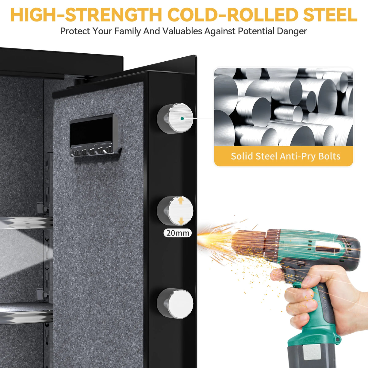 Large Black Fingerprint Safe Box with Digital Keypad and Adjustable Shelves P79716