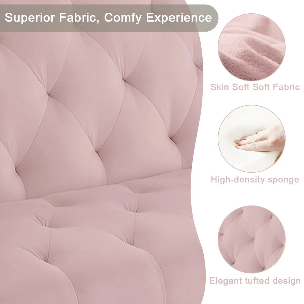 Pink Velvet Convertible Sofa Bed with 2 Pillows V641