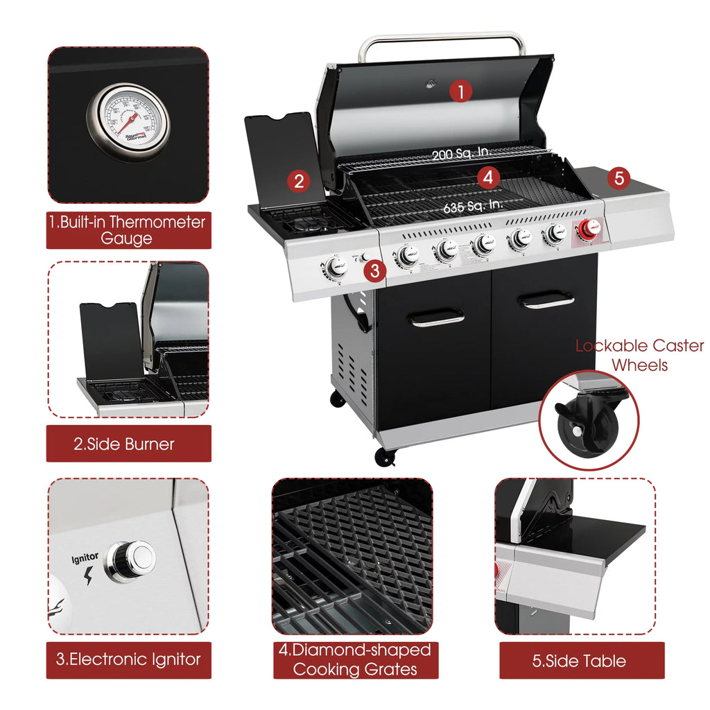 6-Burner Gas Grill with Sear Burner and Side Burner X949189