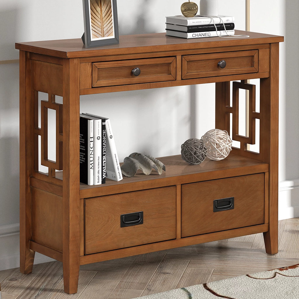 36'' Pine Wood Console Table with 4 Drawers & 1 Storage Shelf W9603