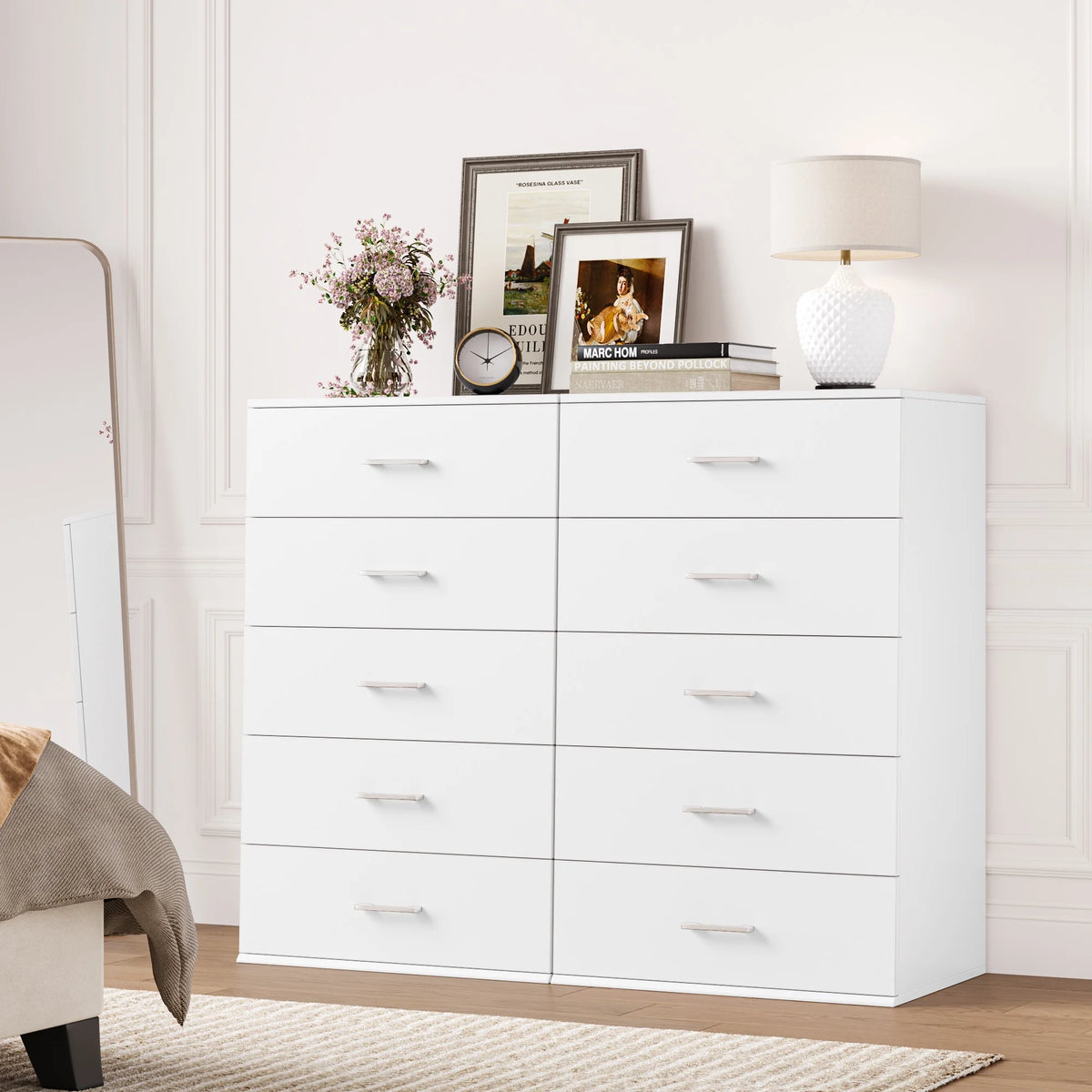 White 5 Drawer Wood Dresser X8936
