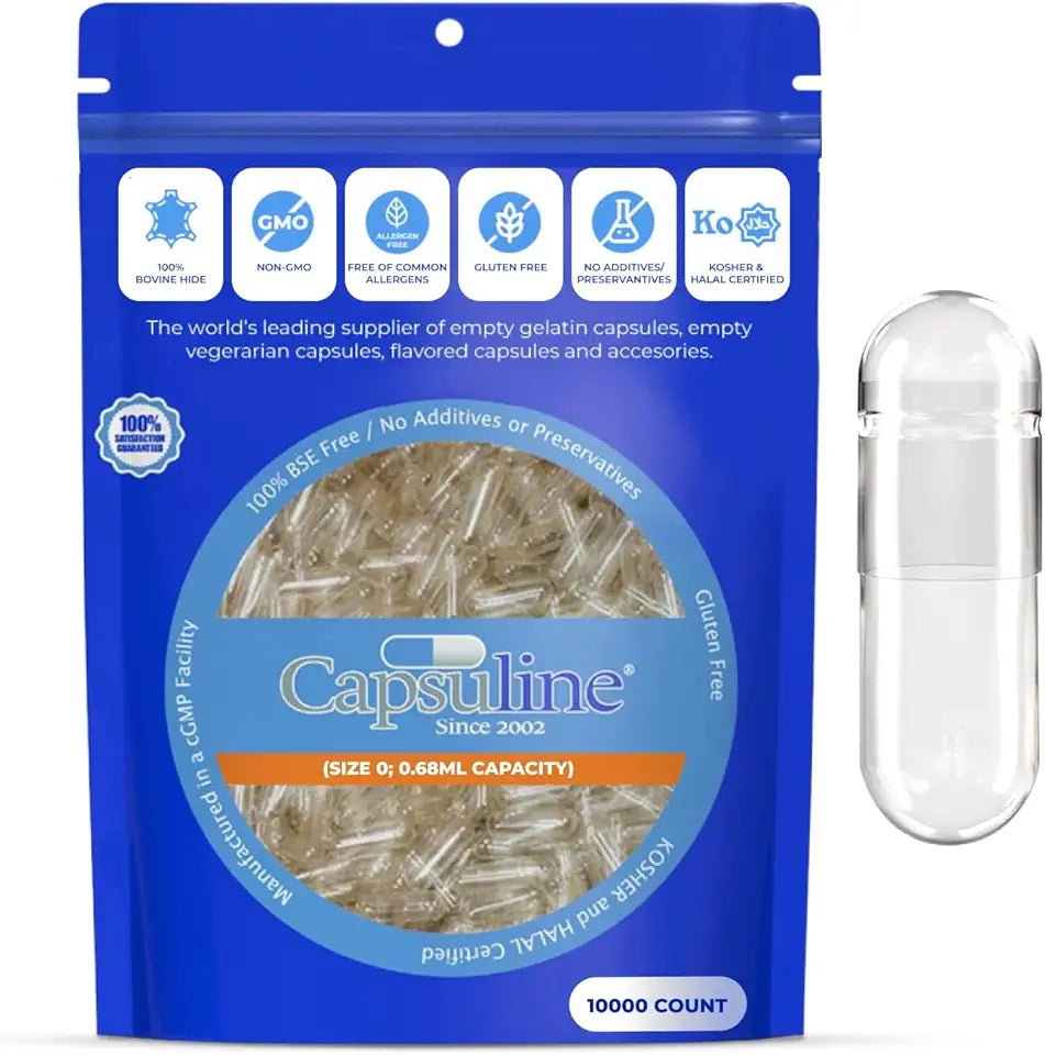 Size 0 Empty Gelatin Capsules, Clear - 10000 Count J975416