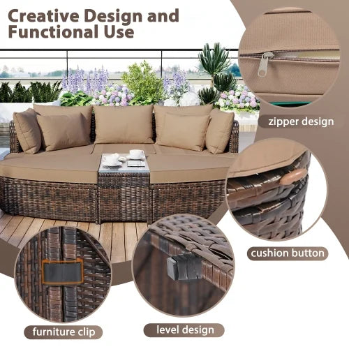 6 Piece PE Wicker Rattan Patio Sofa Set with Coffee Table V73997