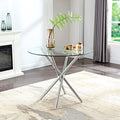 Round Glass Dining Table with Tempered Glass Top and Chrome Plated Metal Legs U374