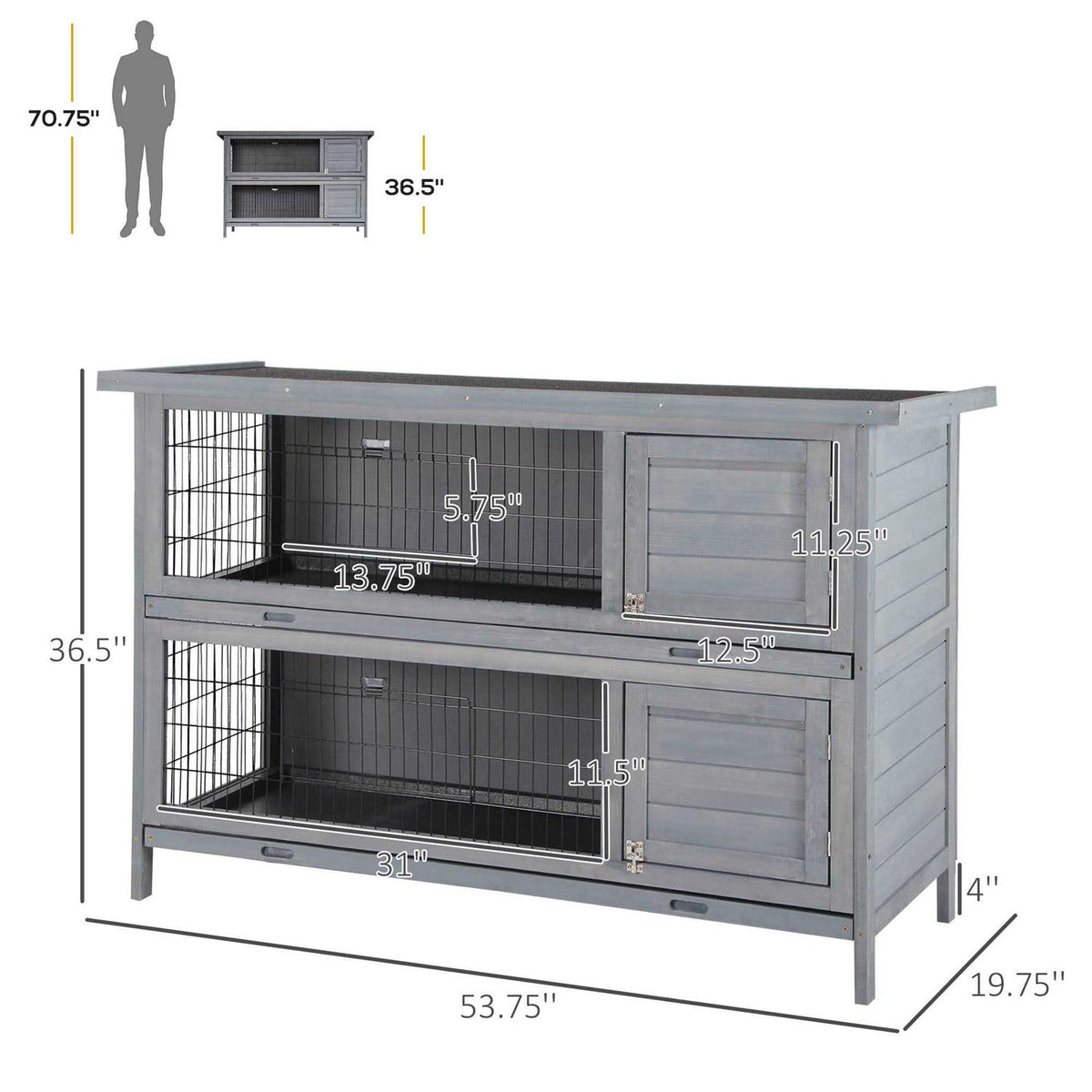 2-Story Wooden Rabbit Hutch with Lockable Doors R939087