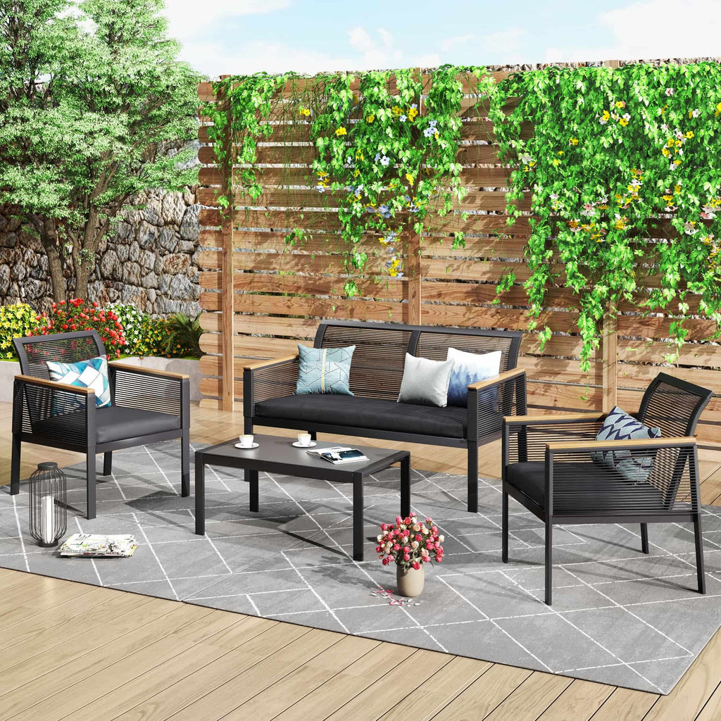 4 Piece All Weather Wicker Patio Sofa Set O314