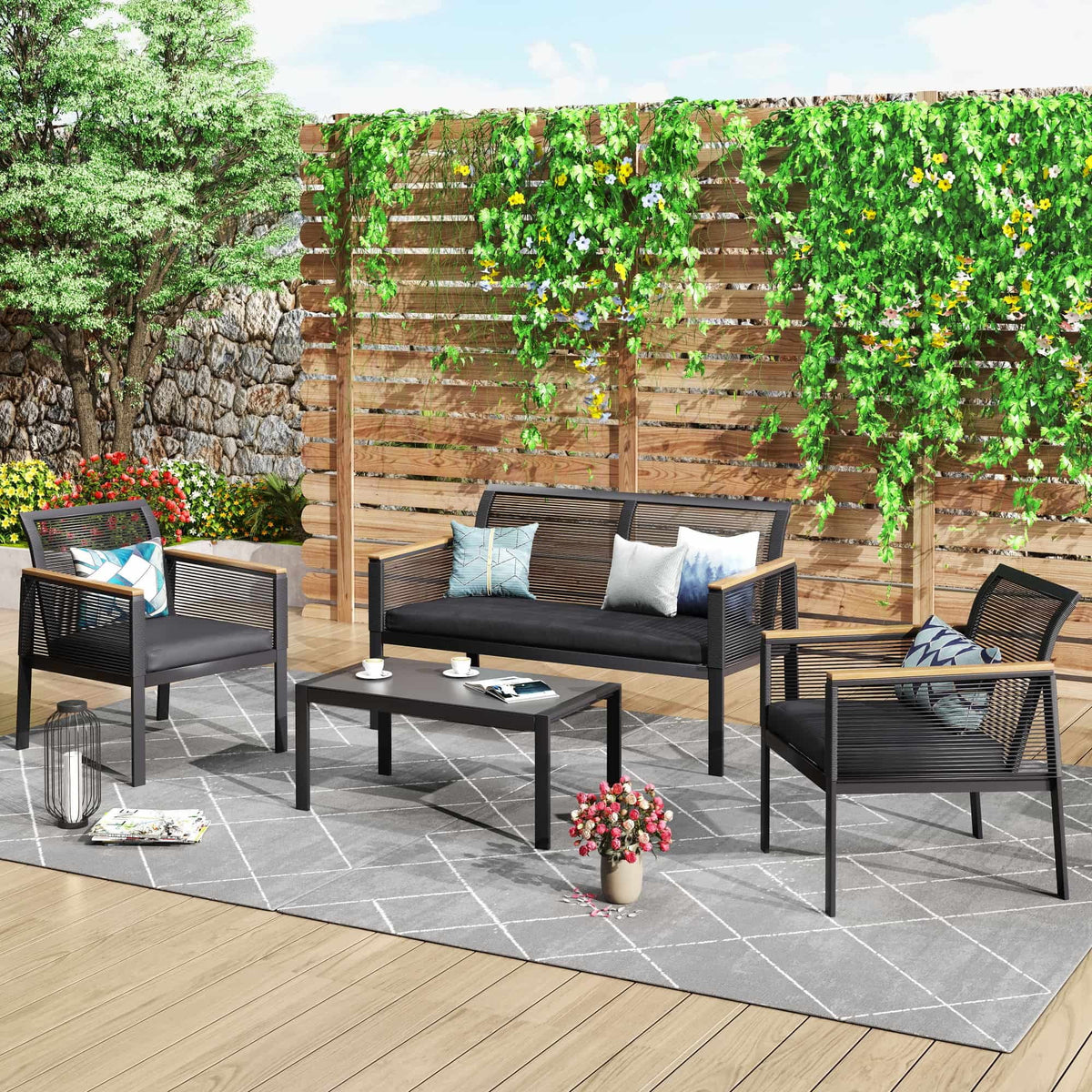 4 Piece All Weather Wicker Patio Sofa Set O314