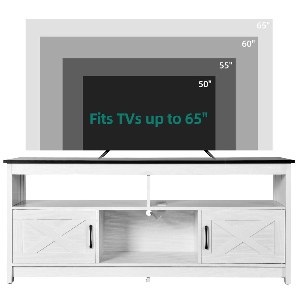 Farmhouse TV Stand up to 65 inch with Power Outlet, Grey Wash G83721