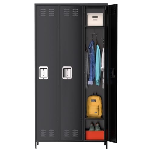 9 Door Metal Storage Cabinet with 27 Hooks and 9 Shelves, Black R540