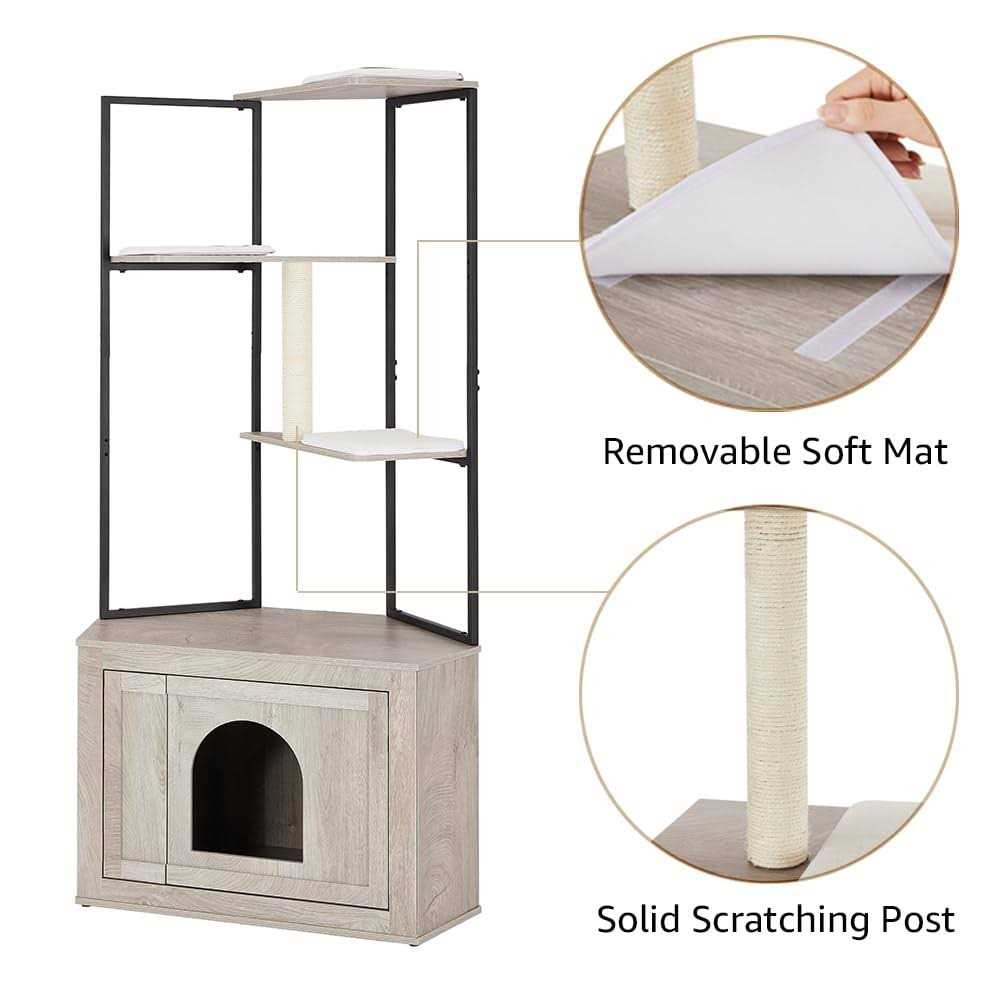 Corner Box Enclosure with Cat Tree Tower Cat Litter J1373