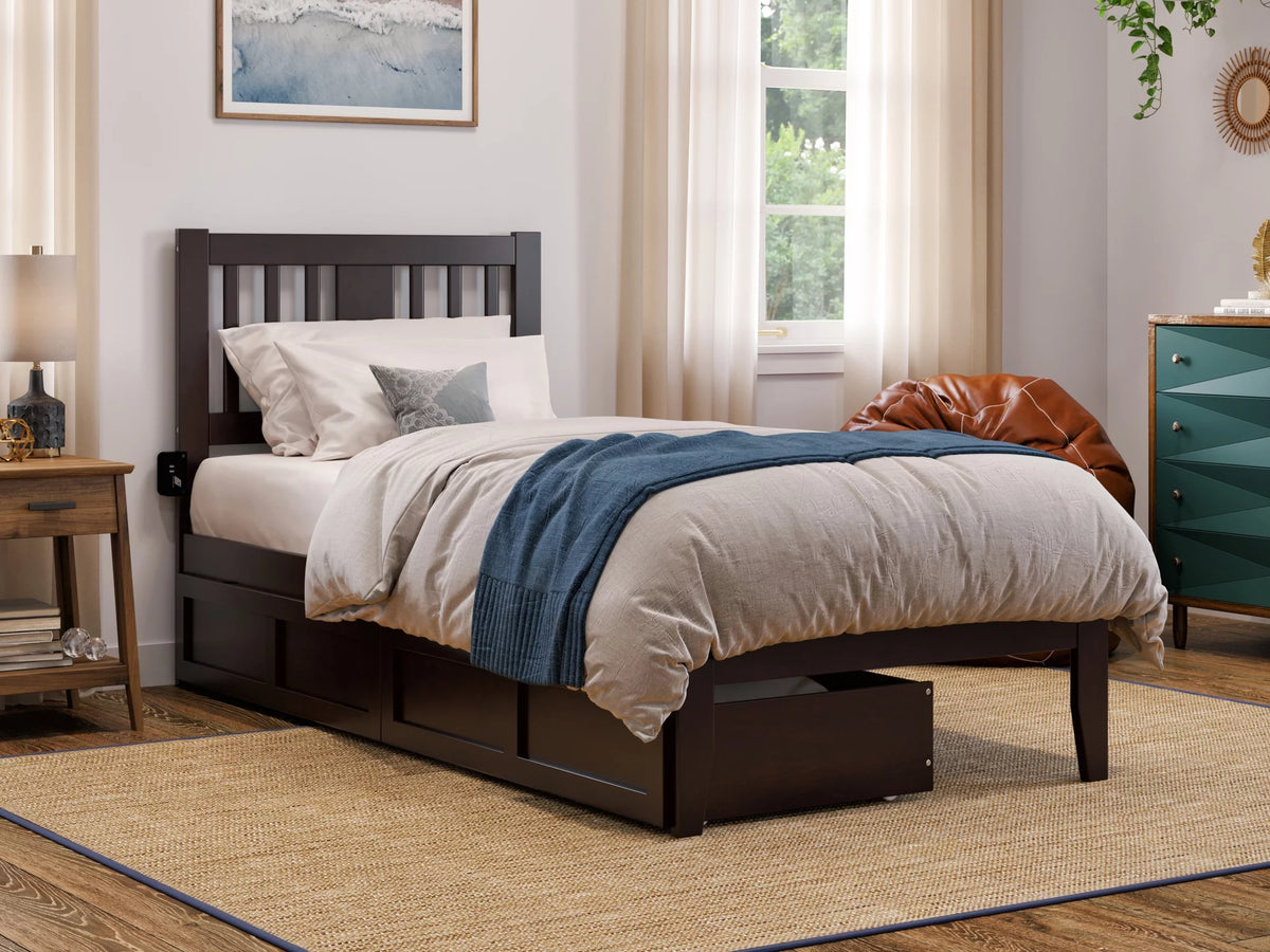 Twin XL Wood Platform Bed Frame with Set of 2 Storage Drawers I341685
