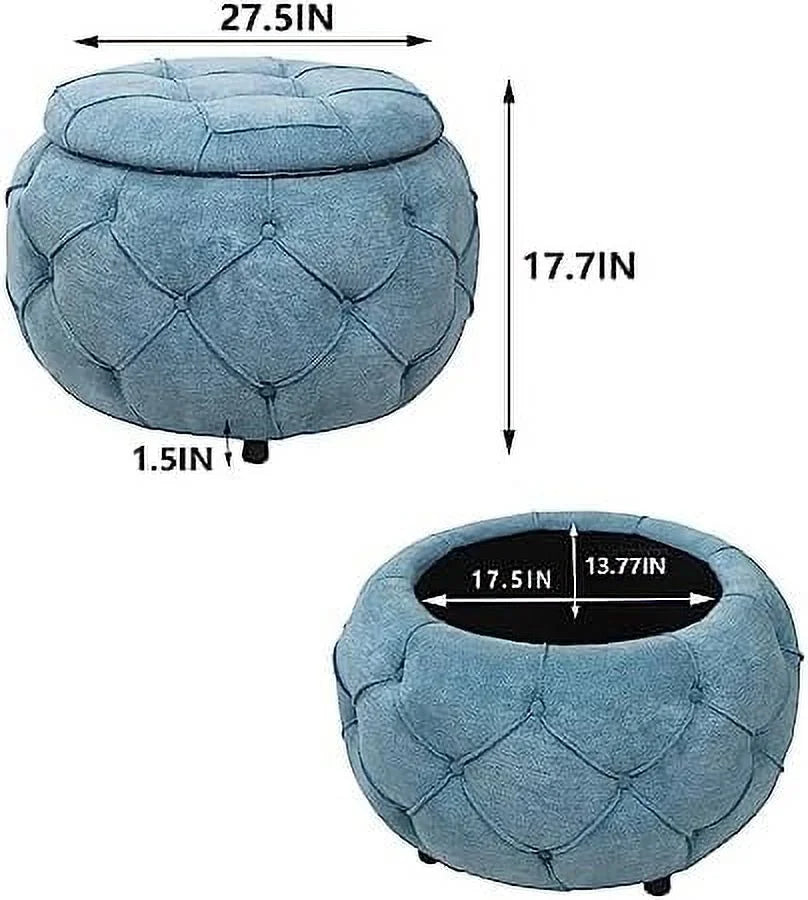 Blue Woven Round Tufted Ottoman T217