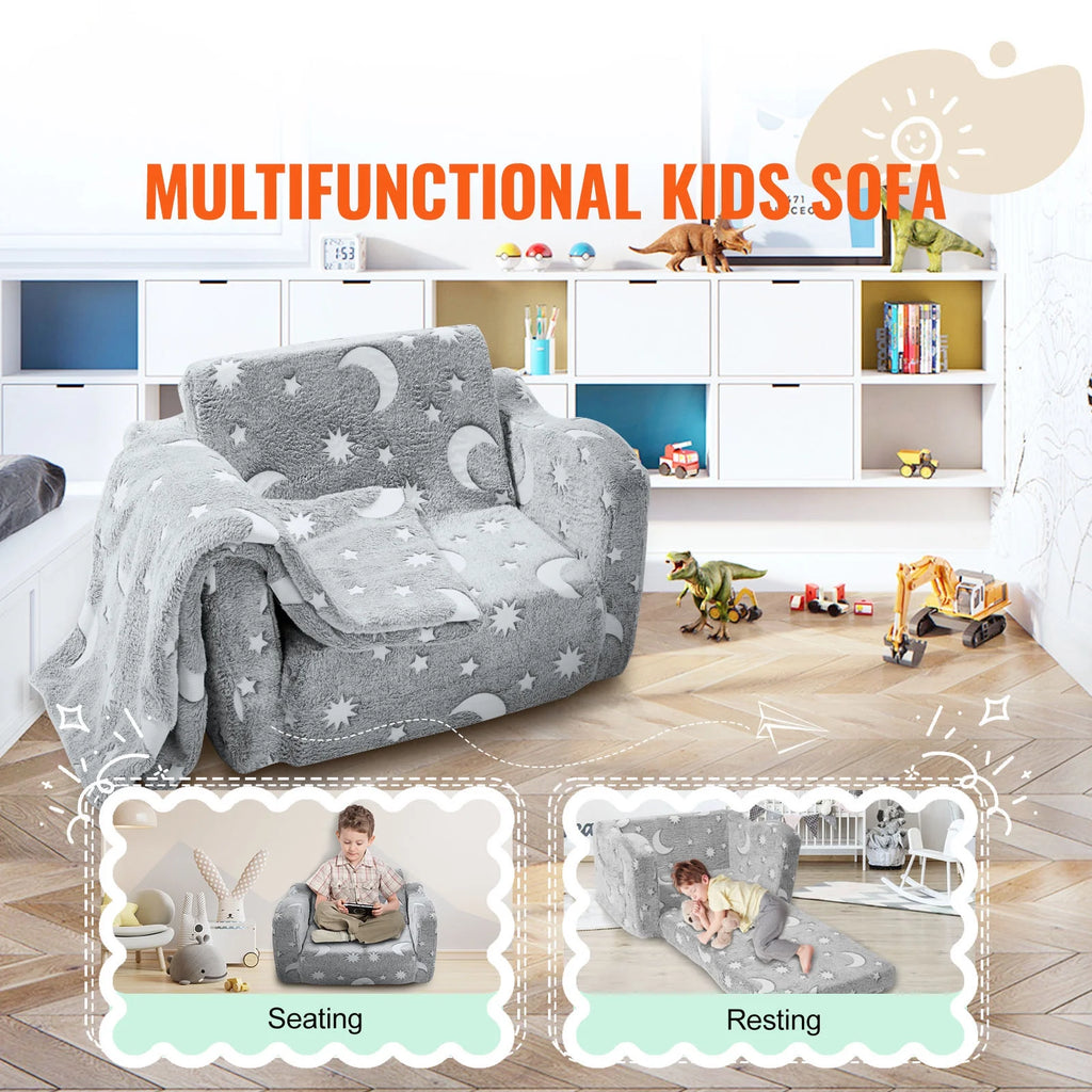 Fold-out Kids Sofa Glow-in-the-Dark Convertible Sofa U12599