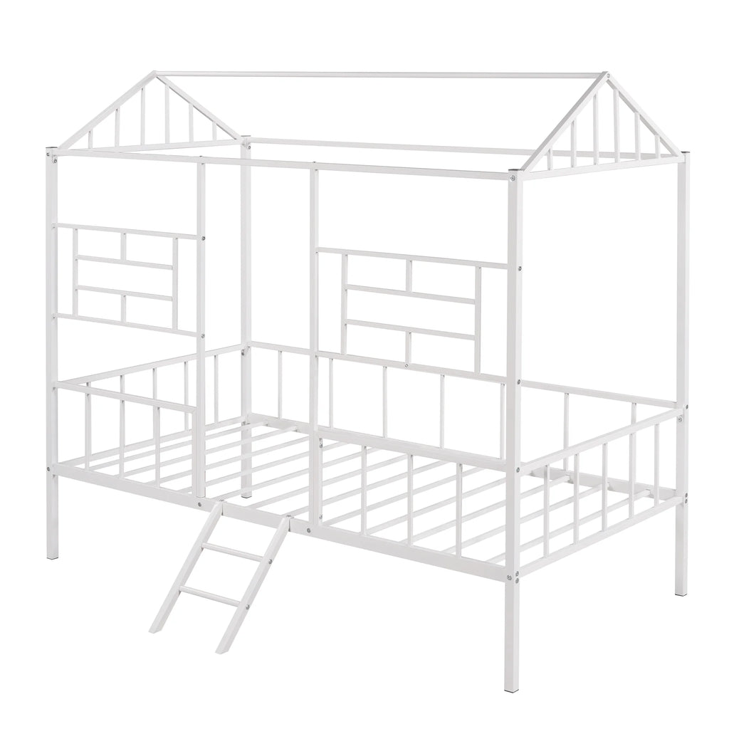 White Twin Size Metal Platform Bed Frame with Slatted Support J42158