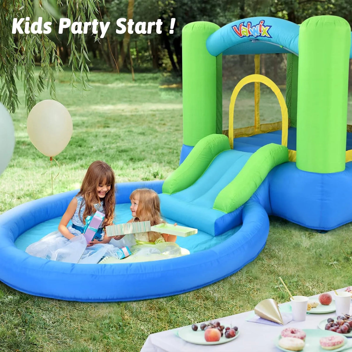 Inflatable Bounce House with Blower, Waterslide & Pool U494