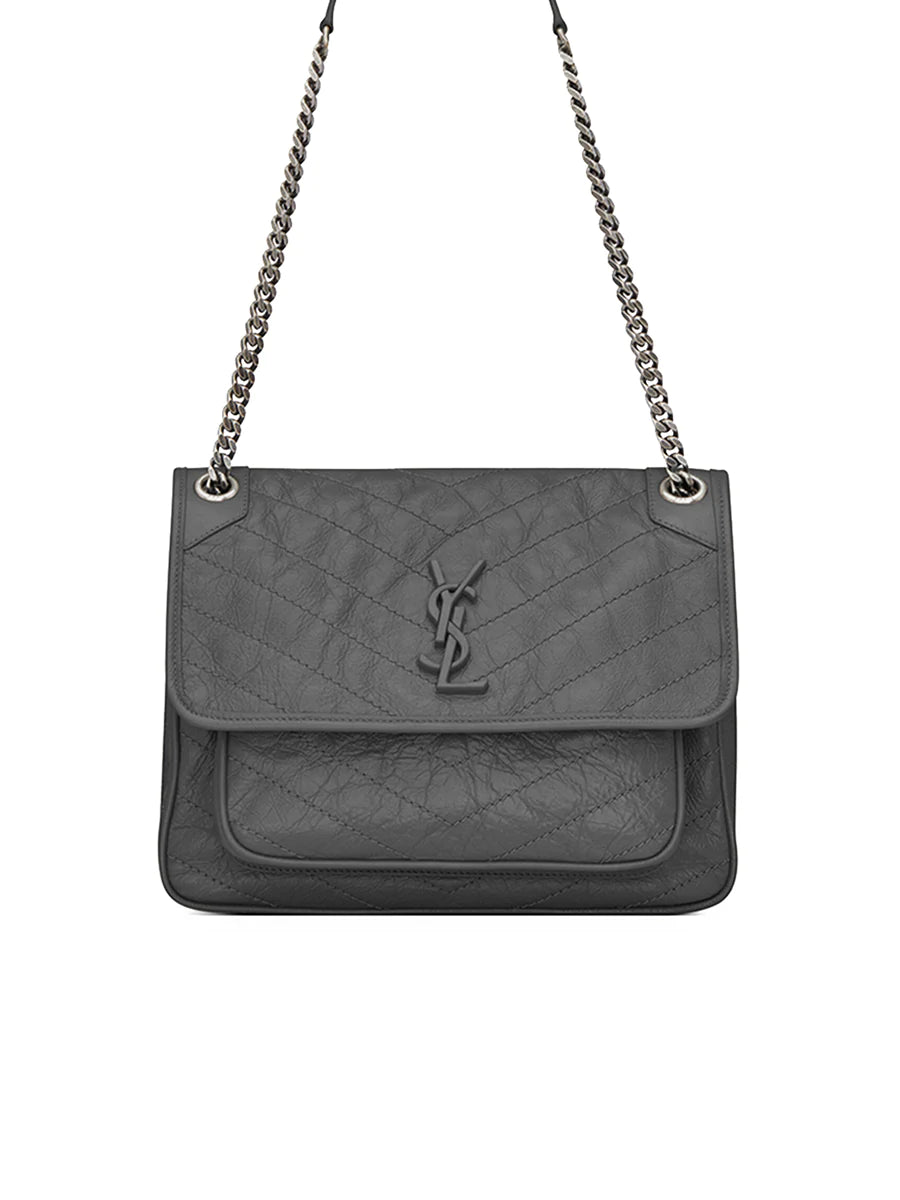 Crinkled Vintage Leather Medium Chain Bag E3373