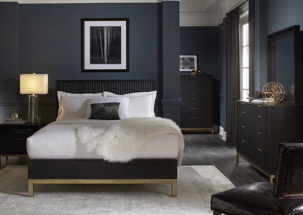 5 Piece Queen Bedroom Set with 2 Nightstand Black Drifted Oak R461