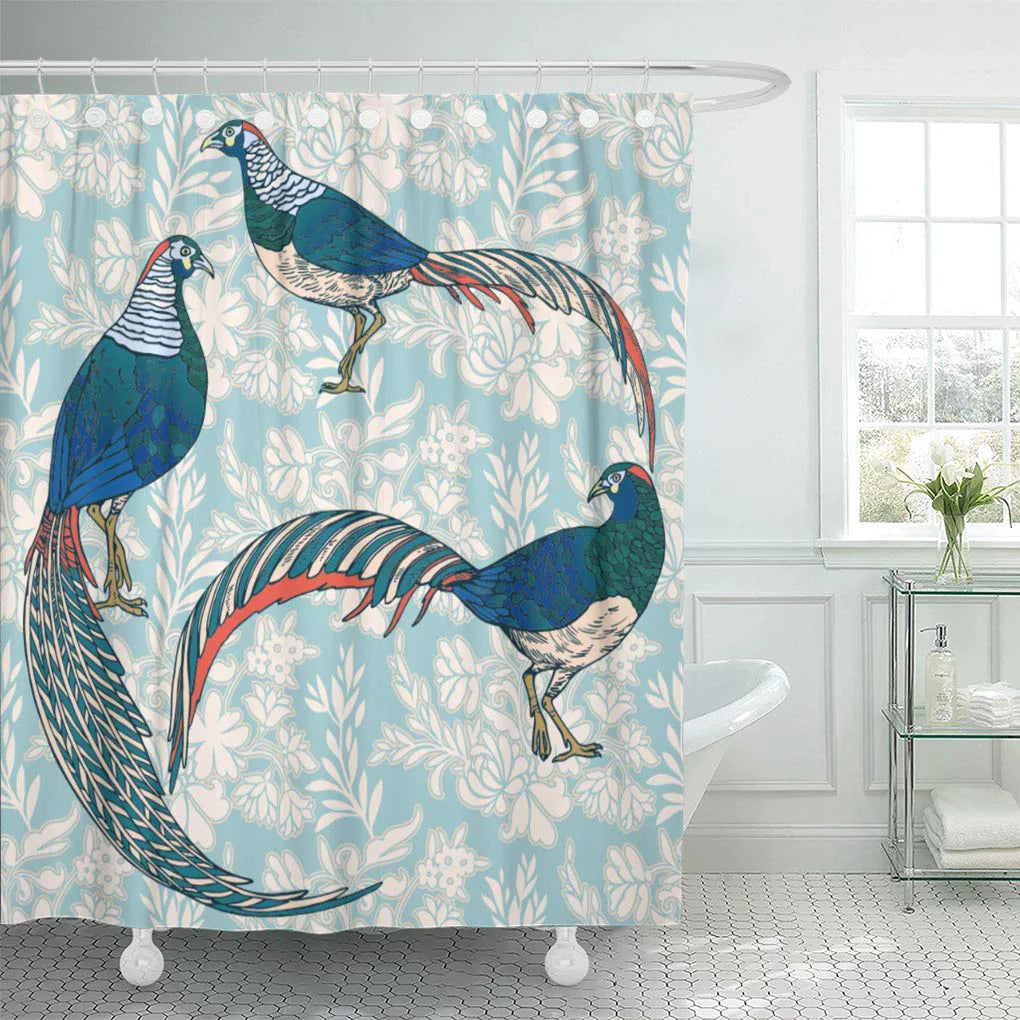 Blue Floral Birds Shower Curtain 60x72 inch S7202