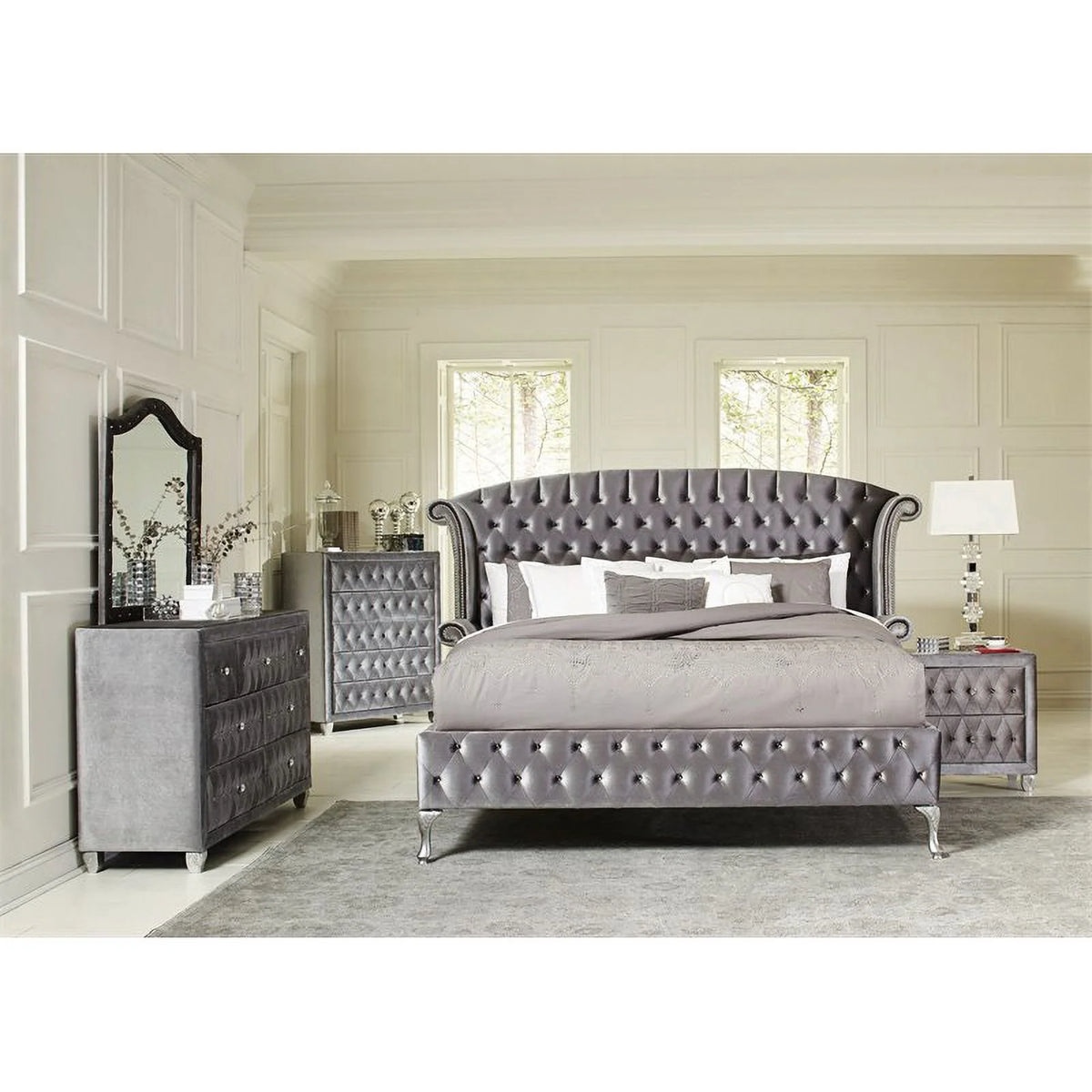 Queen Velvet Upholstered 4-piece Bedroom Set V4785
