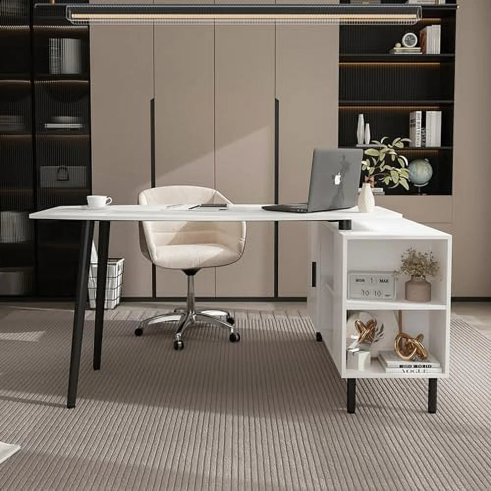 L-Shaped Corner Desk with 4 Open Shelves K57237