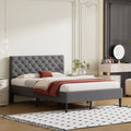 Full Size Gray Linen Upholstered Platform Bed with Tufted Headboard I898