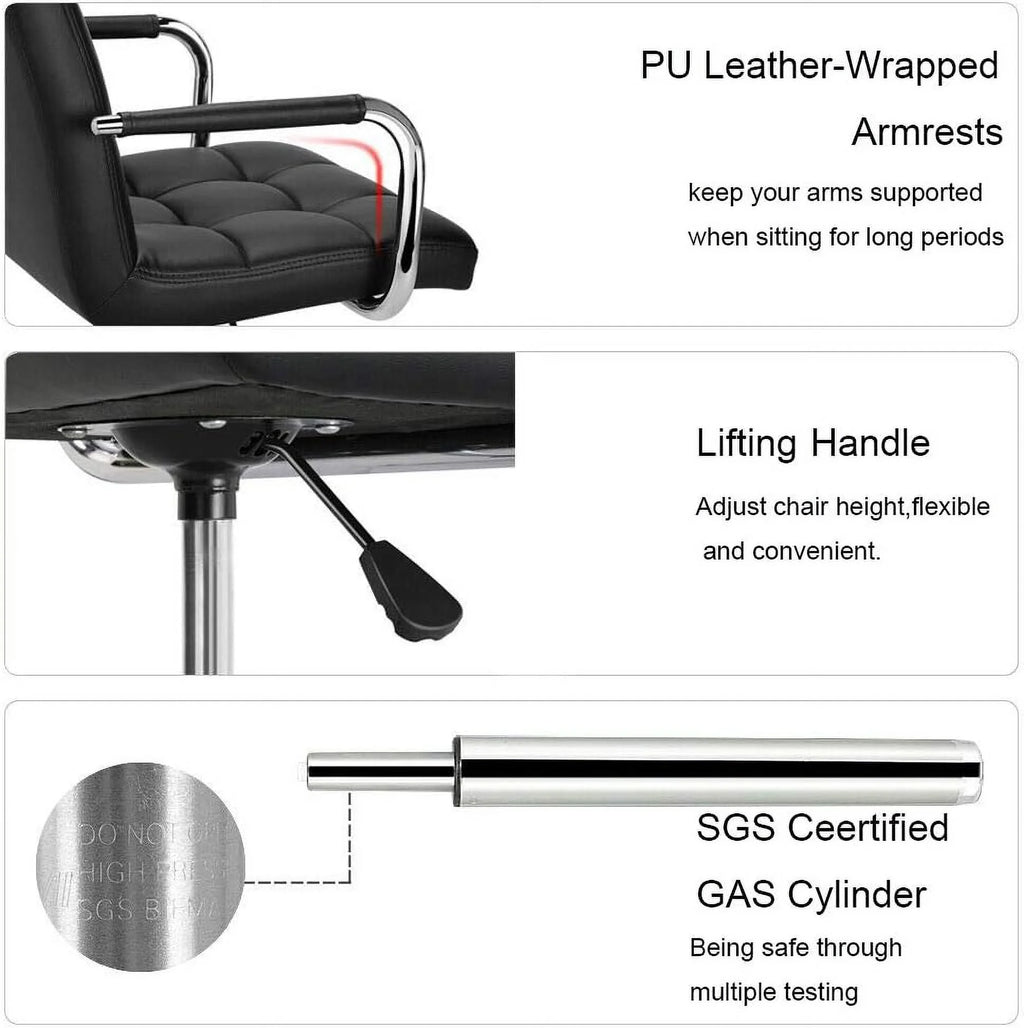 Black Ribbed PU Leather Office Chair with Wheels L380767