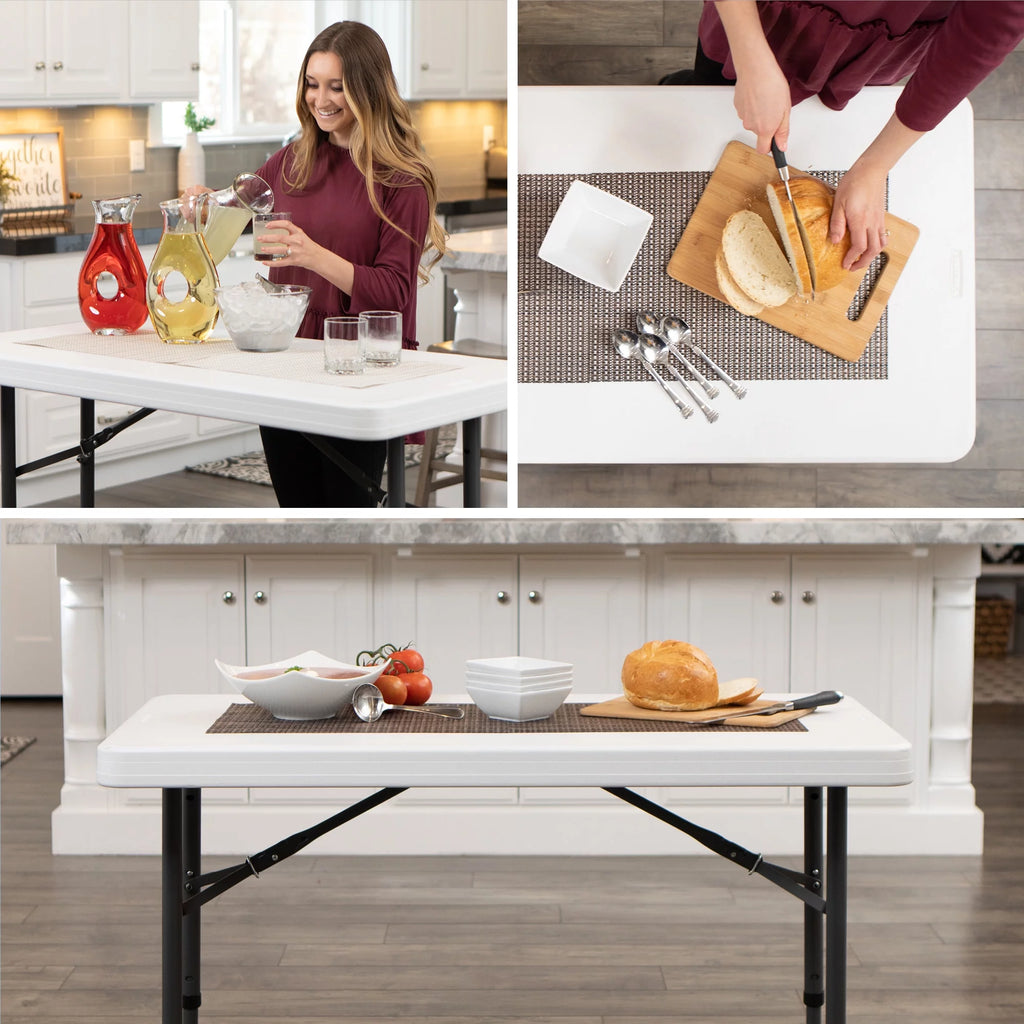 4 Foot Adjustable Folding Table White Granite Q987645