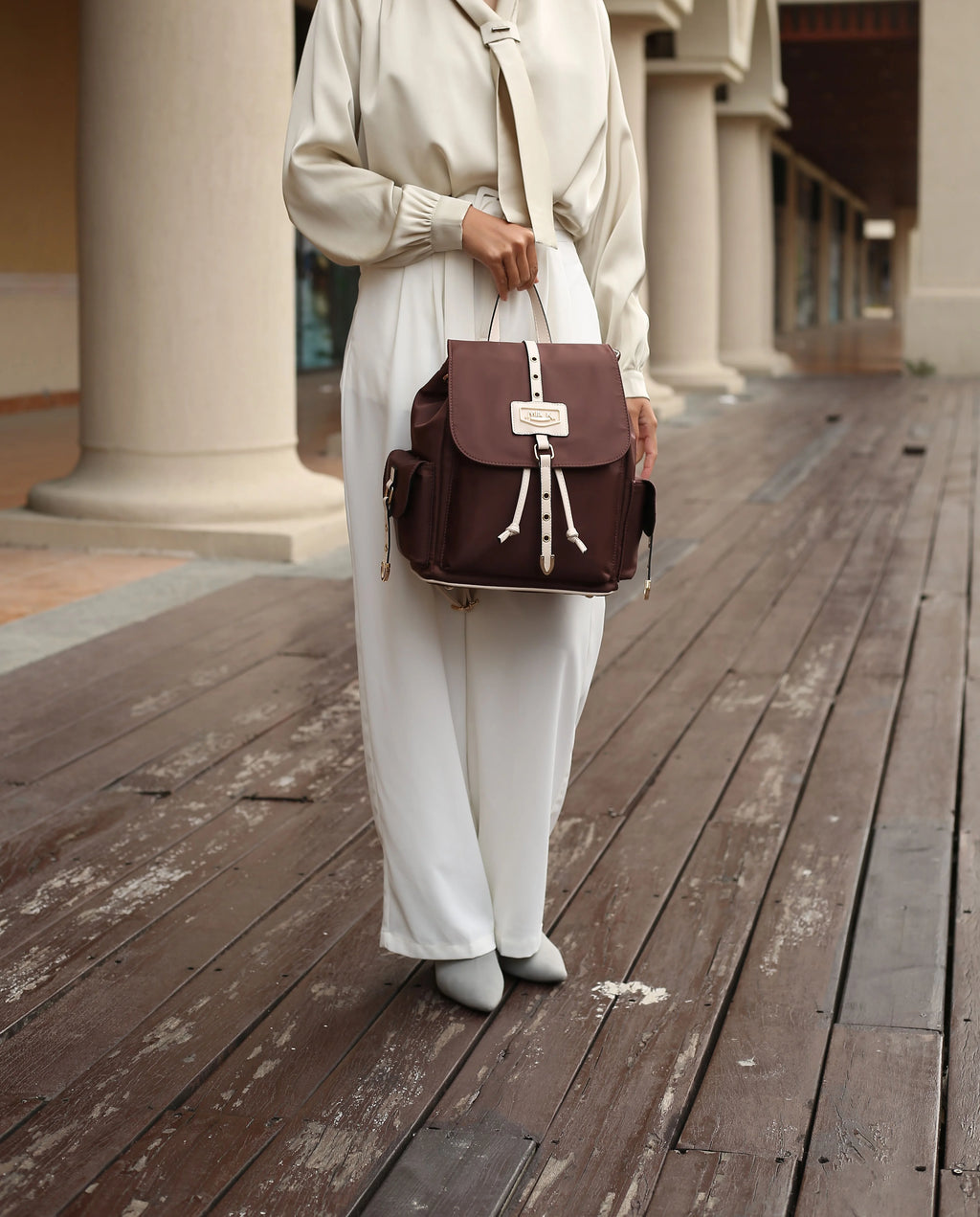 Nylon & Smooth Vegan Leather Women’s Backpack N250
