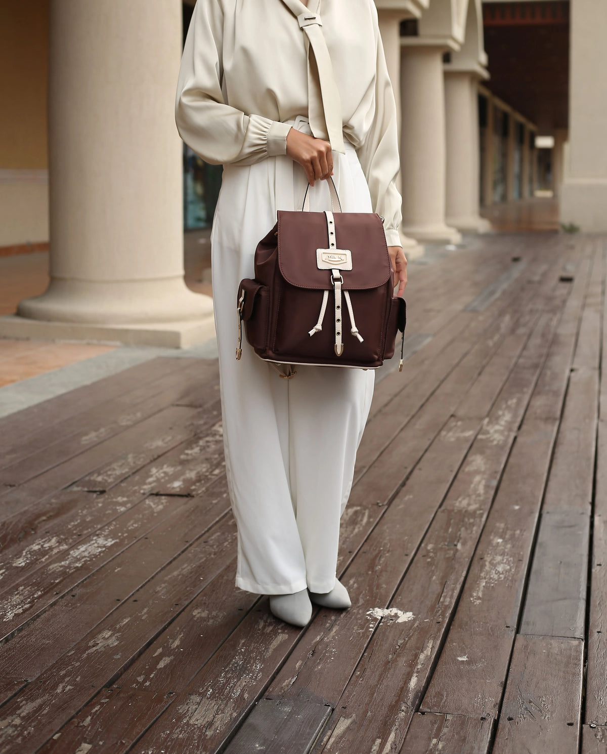 Nylon & Smooth Vegan Leather Women’s Backpack N250