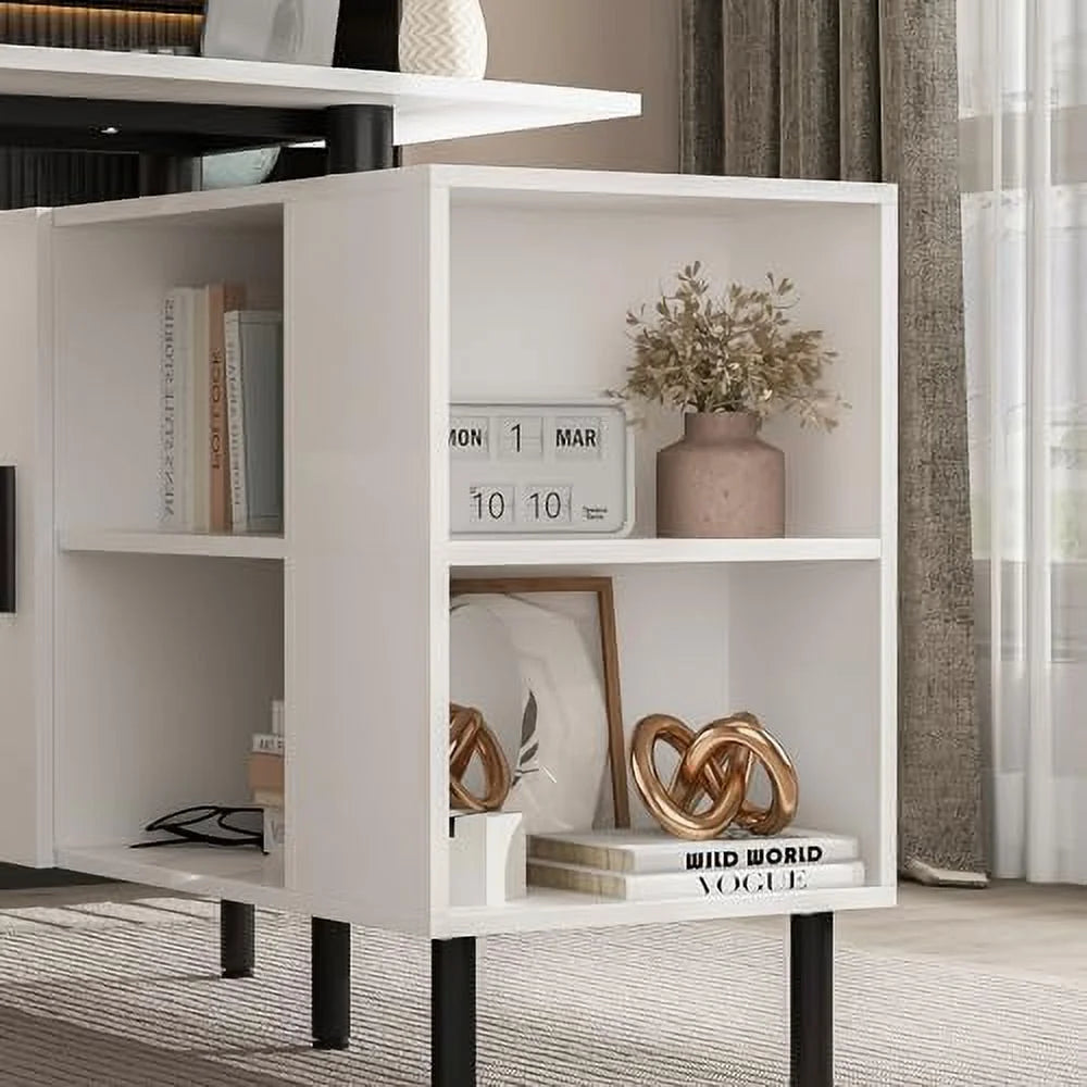 L-Shaped Corner Desk with 4 Open Shelves K57237