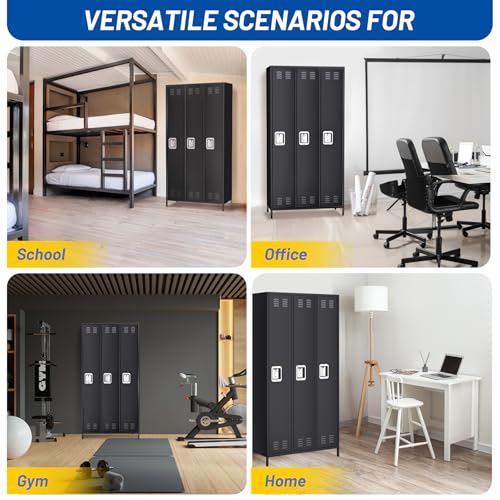 9 Door Metal Storage Cabinet with 27 Hooks and 9 Shelves, Black R540