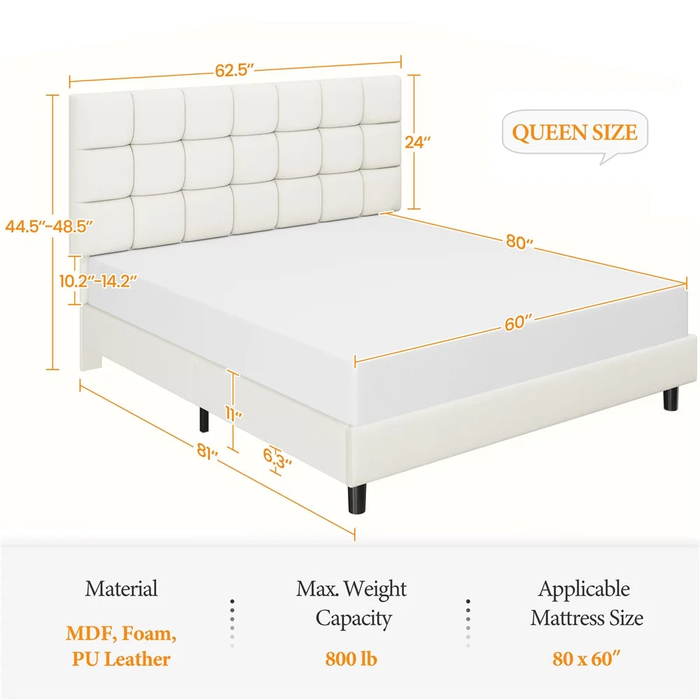 Queen Size Beige Upholstered Platform Bed W253