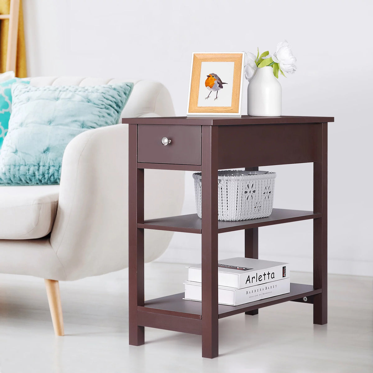 Set of 2 3-Tier Brown Side Table E647060