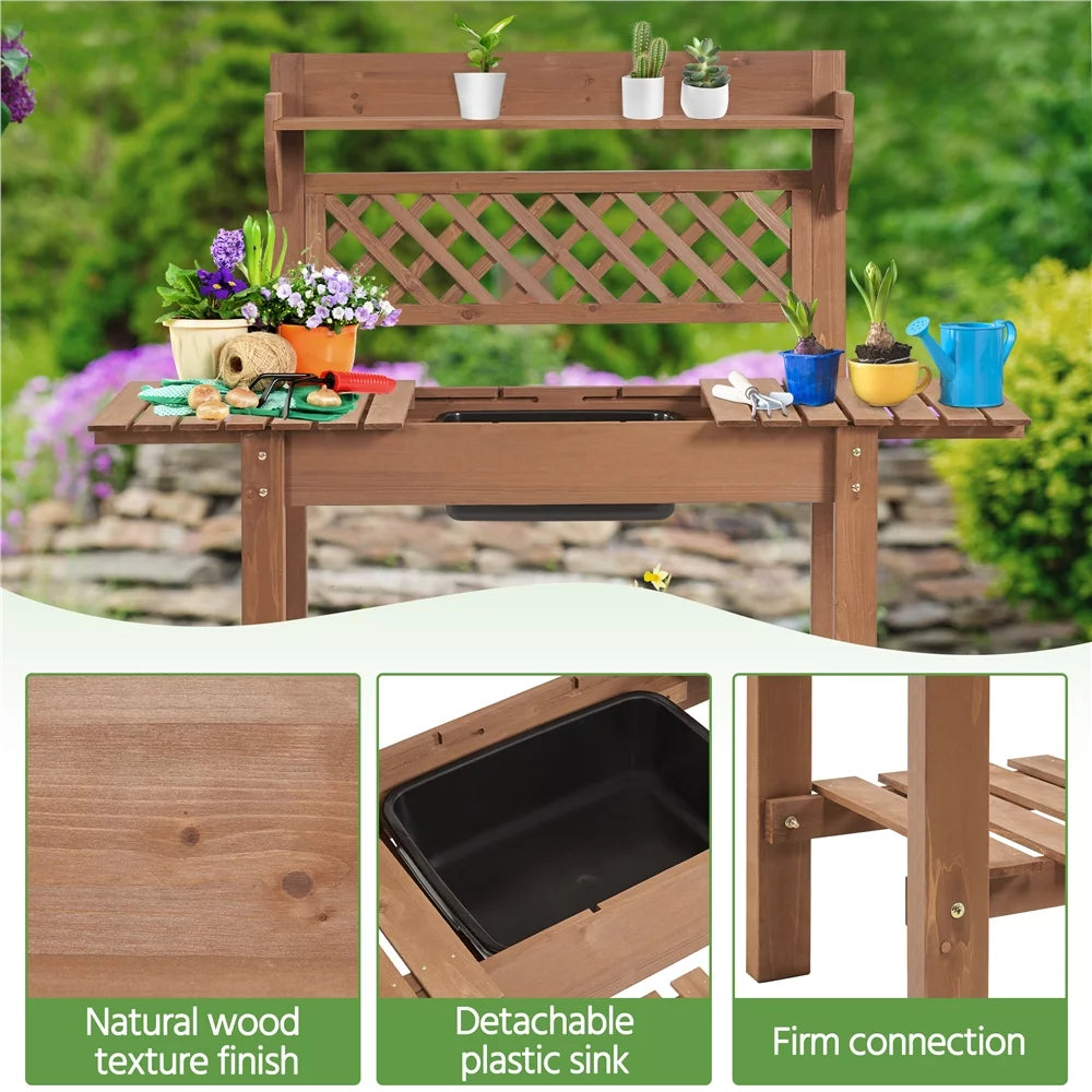 Wooden Potting Bench with Sliding Tabletop X660