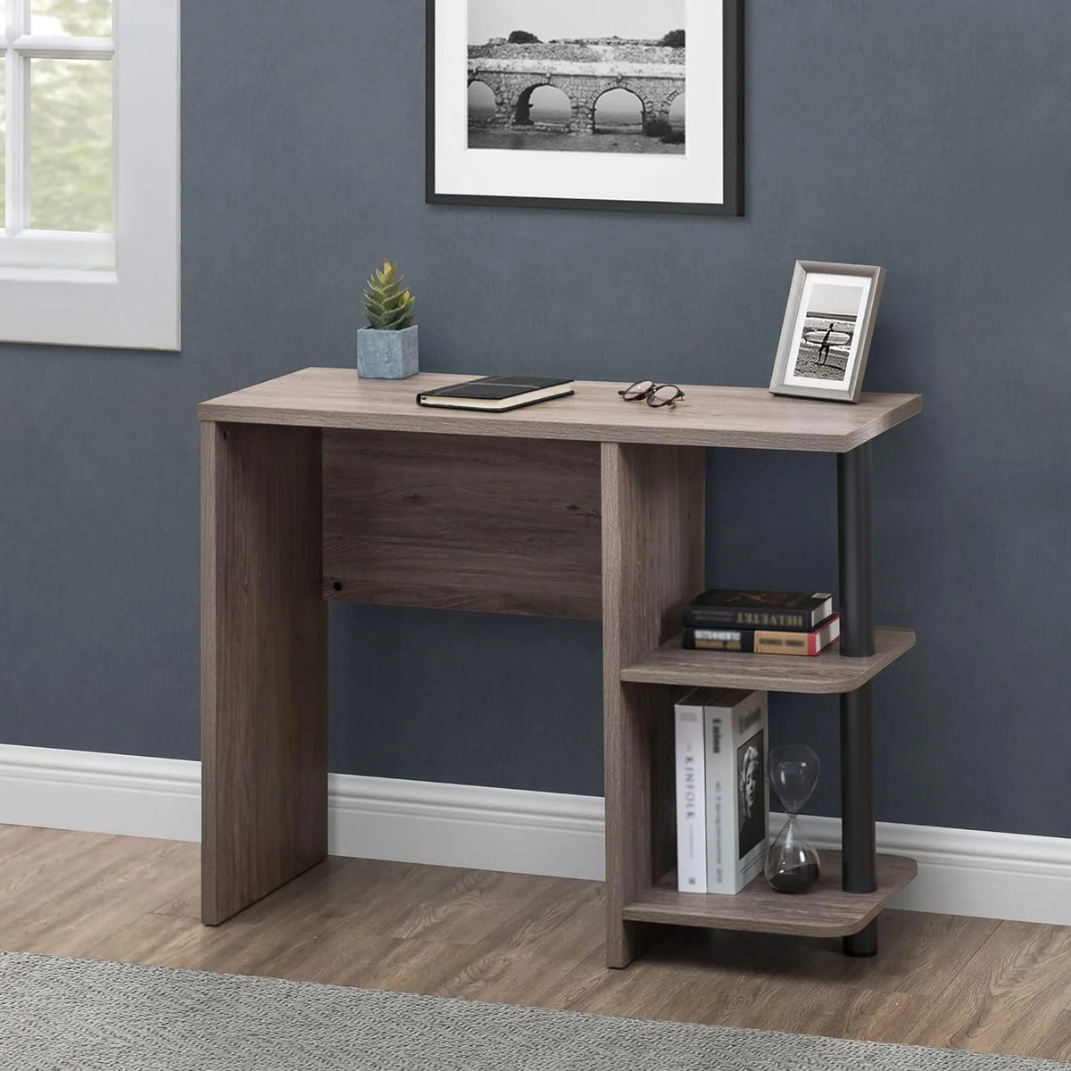 Compact Computer Desk with 2 Storage Shelves V241133