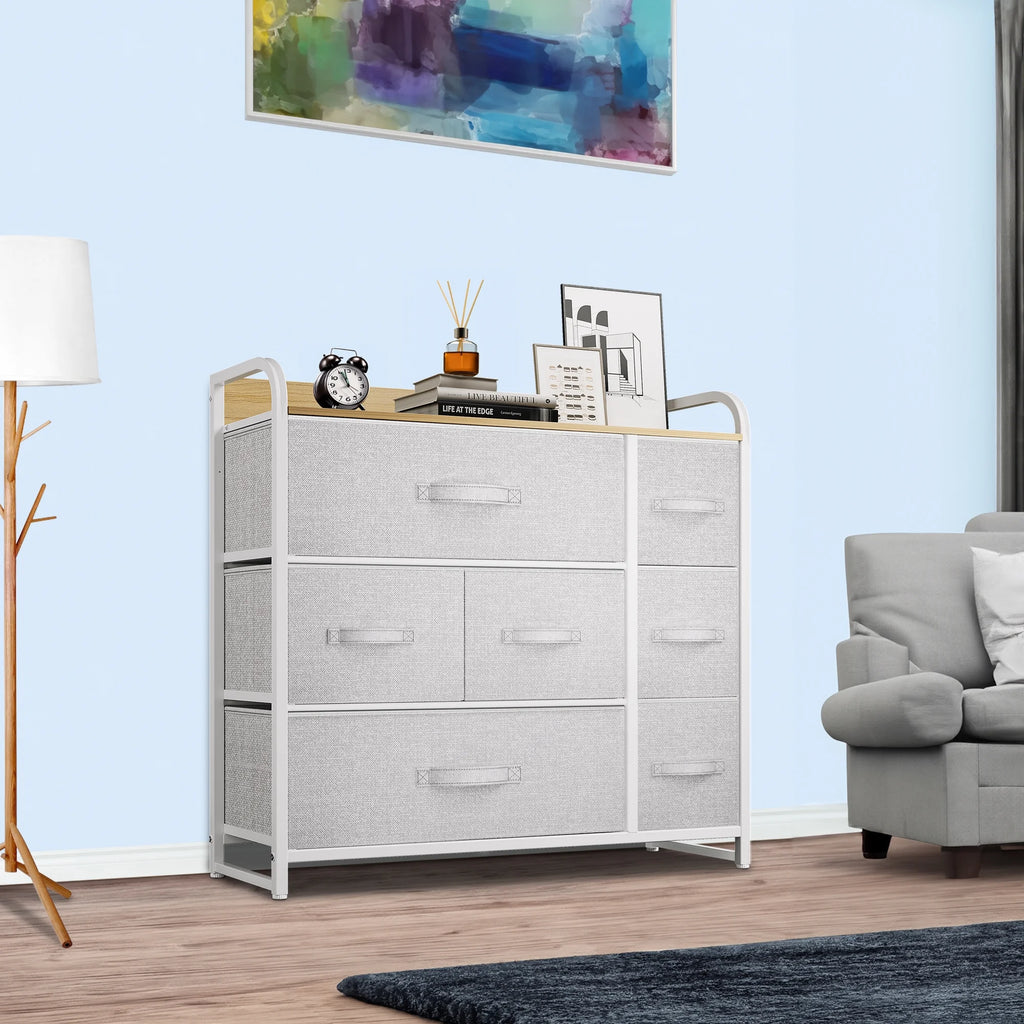 Light Gray 7 Drawer Fabric Dresser A394