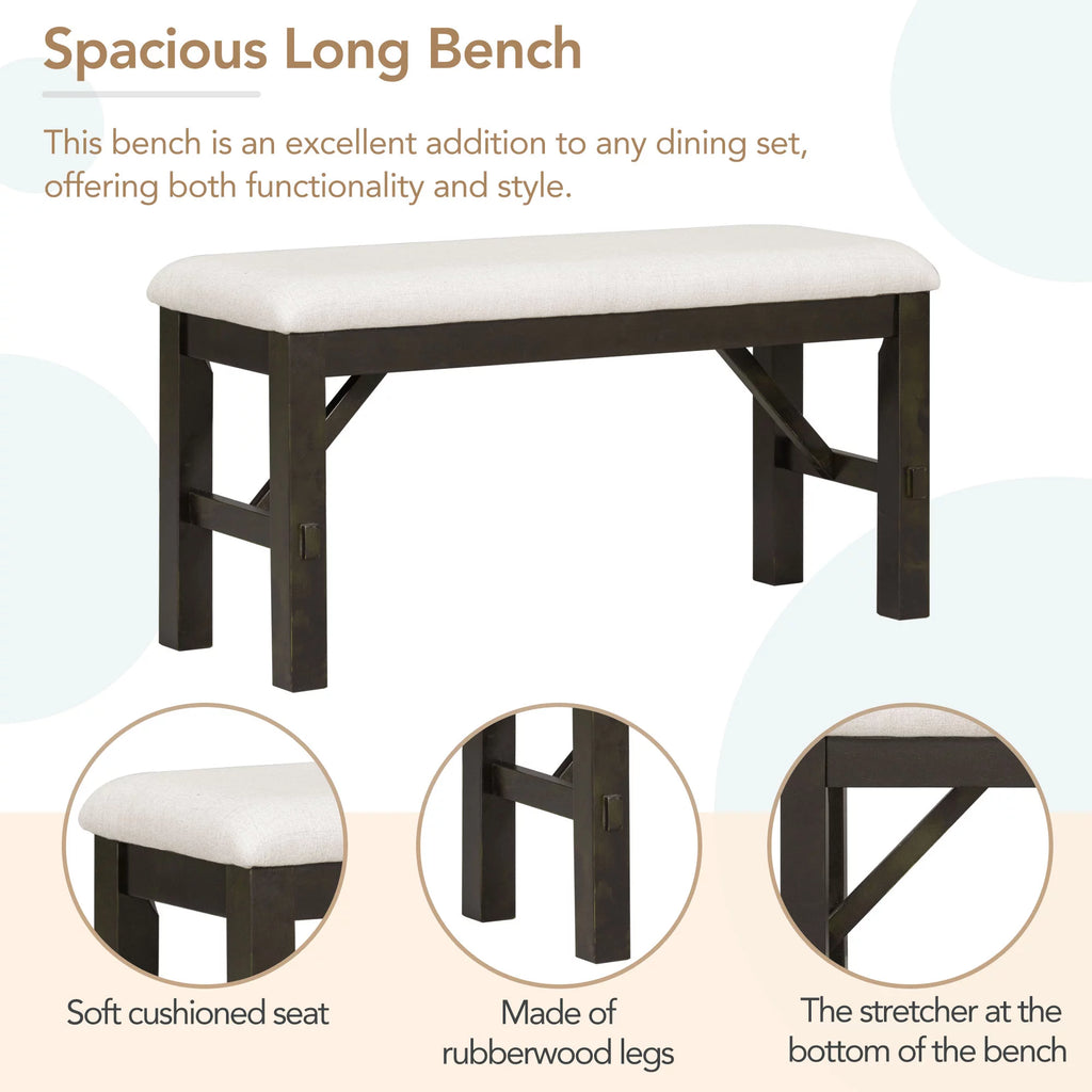 6 Piece Espresso Wooden Dining Table Set with Bench and 4 Upholstered Chairs J5725