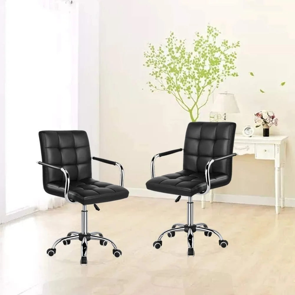 Black Ribbed PU Leather Office Chair with Wheels L380767