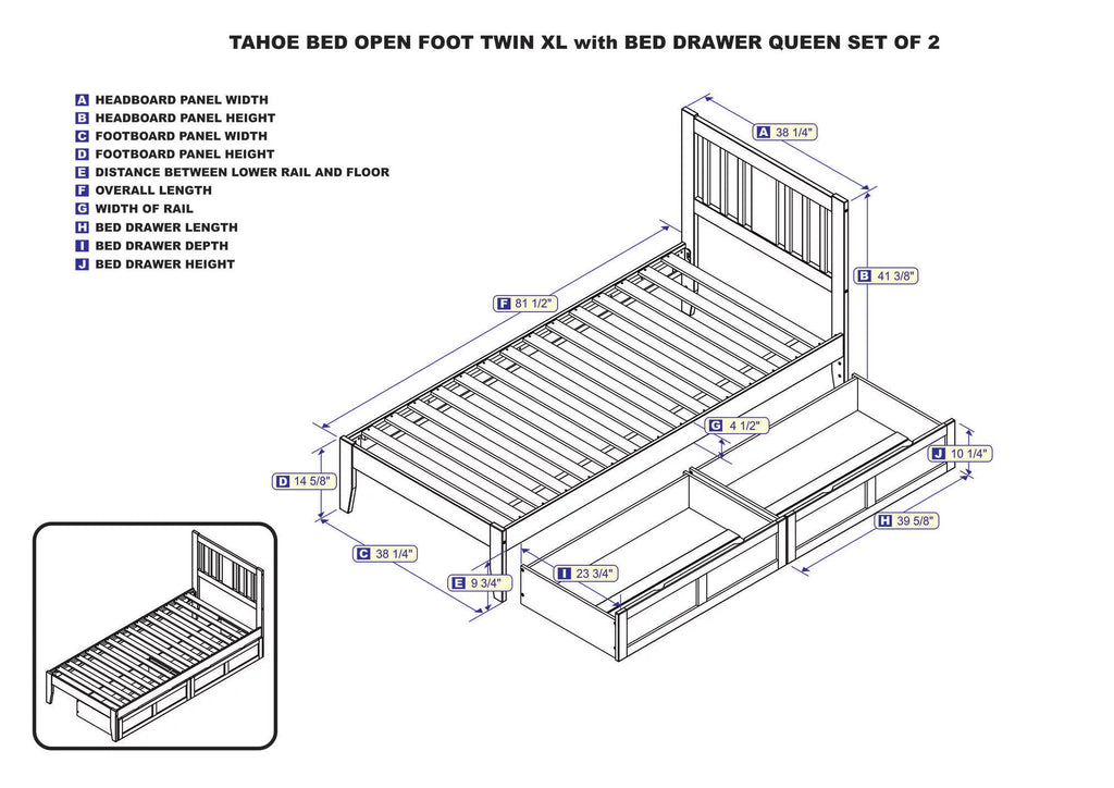 Twin XL Wood Platform Bed Frame with Set of 2 Storage Drawers I341685
