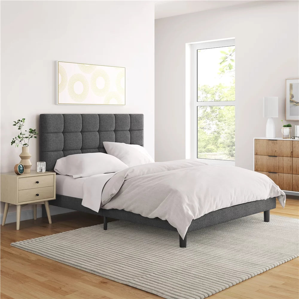 Queen Size Beige Upholstered Platform Bed W253