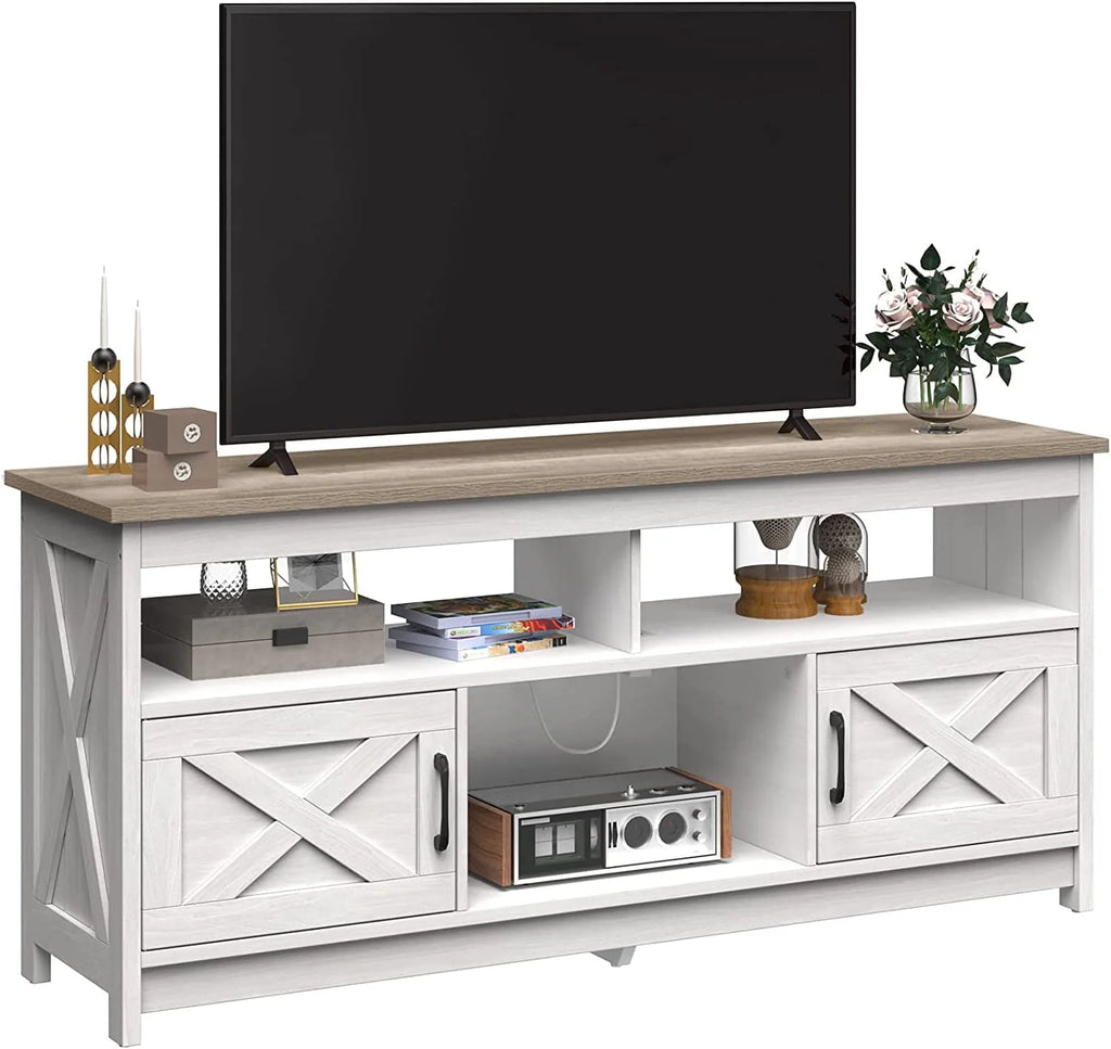 Farmhouse TV Stand up to 65 inch with Power Outlet, Grey Wash G83721