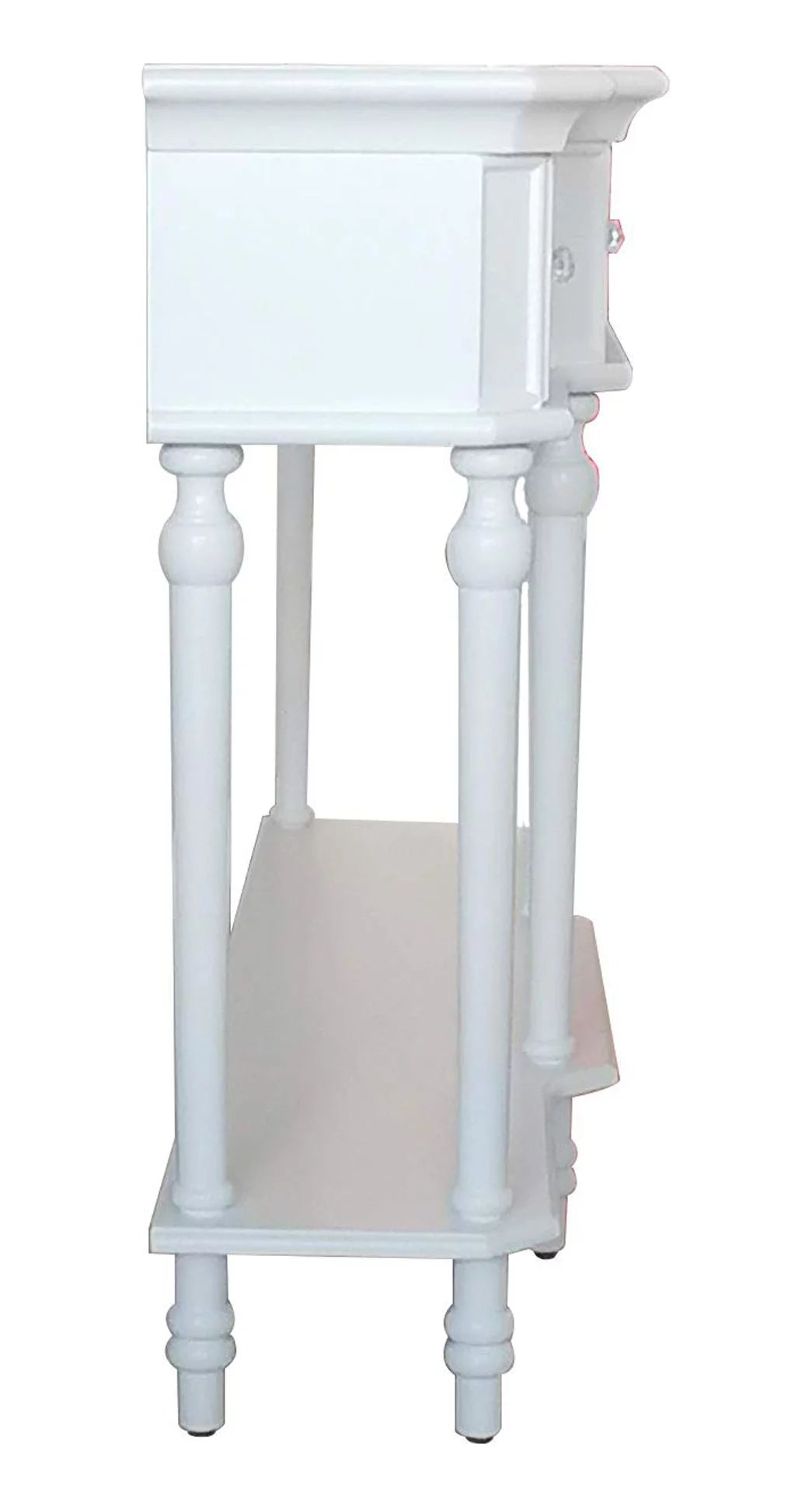 White Console Table with Mirrored Storage Drawers and Lower Shelf W74238
