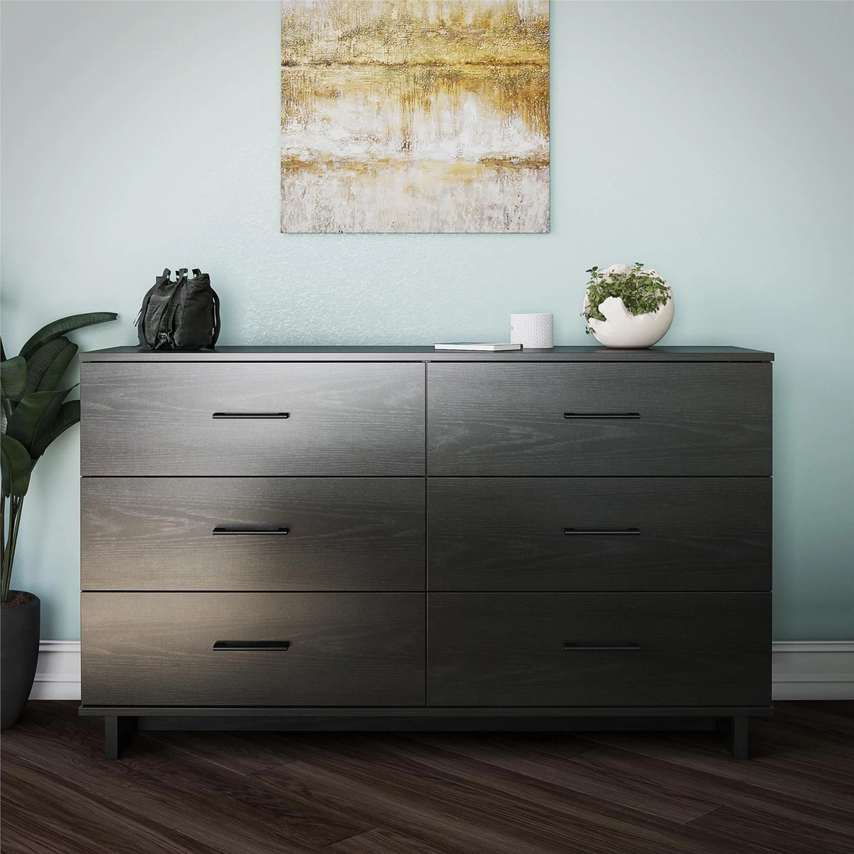 Black Oak 6 Drawer Wide Dresser D289