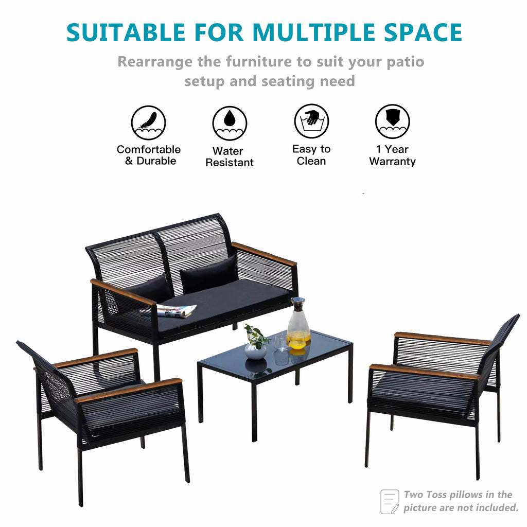 4 Piece All Weather Wicker Patio Sofa Set O314