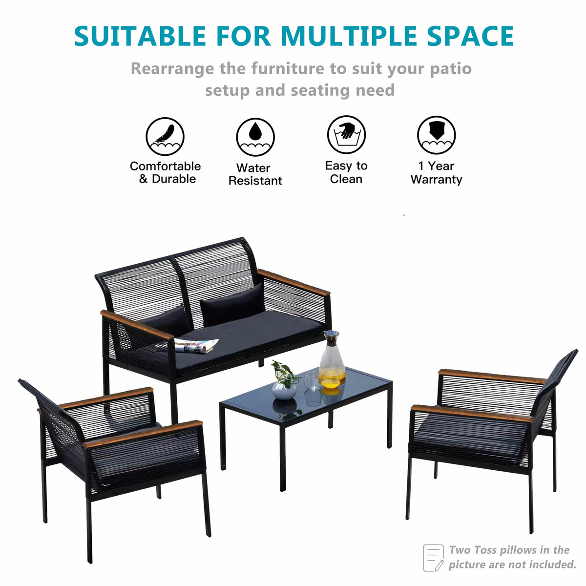 4 Piece All Weather Wicker Patio Sofa Set O314