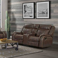 Brown Faux Leather Reclining Loveseat with Console C960597