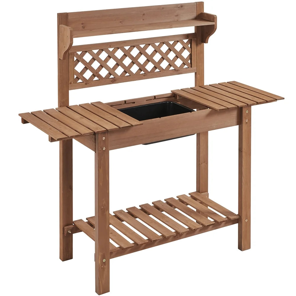Wooden Potting Bench with Sliding Tabletop X660